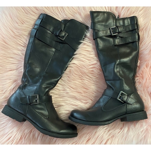 b.o.c. Shoes - b.o.c. Black wrap buckle faux leather riding boots